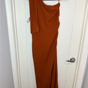Chic One-Shoulder Rust Dress